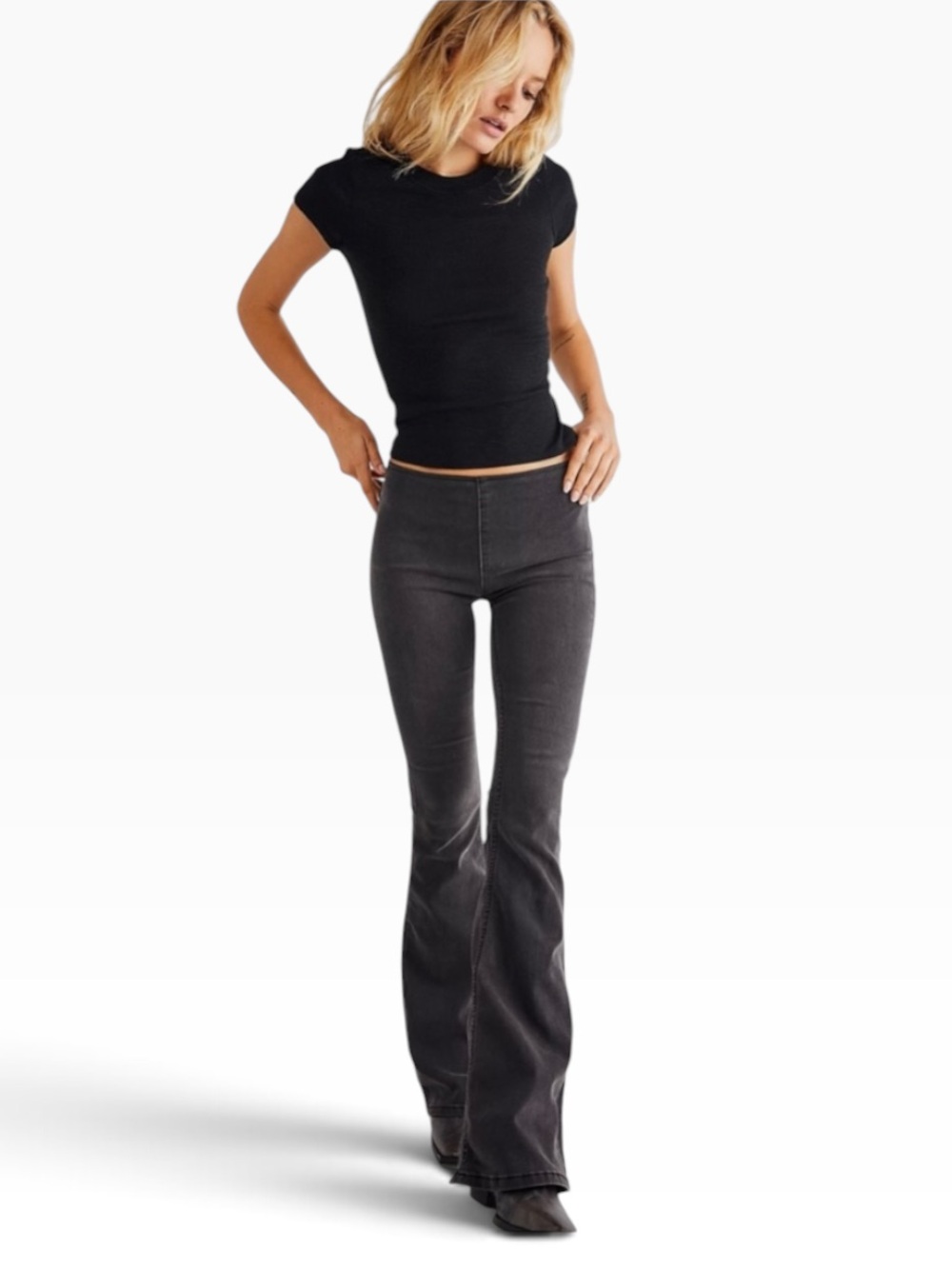 We the free black pull on flare leg jeans bell bottoms hippie boho
